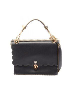 Fendi Shoulder Bag Canai Medium 2-Way Black Pink Gray Leather